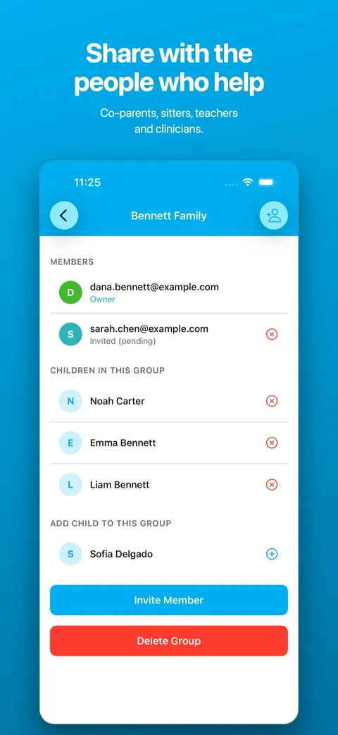 Sharing a child’s records with their Support Circle — on iPhone