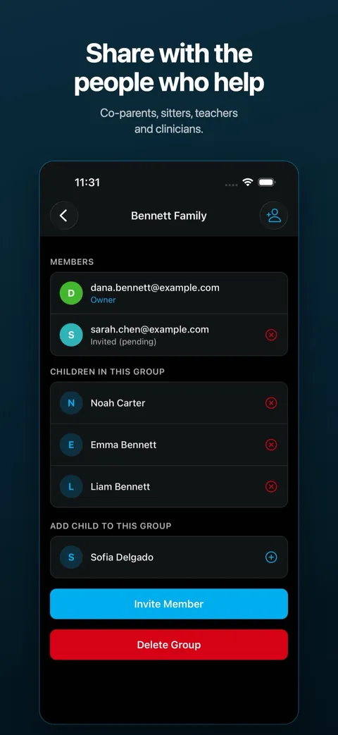 Sharing a child’s records with their Support Circle — on iPhone
