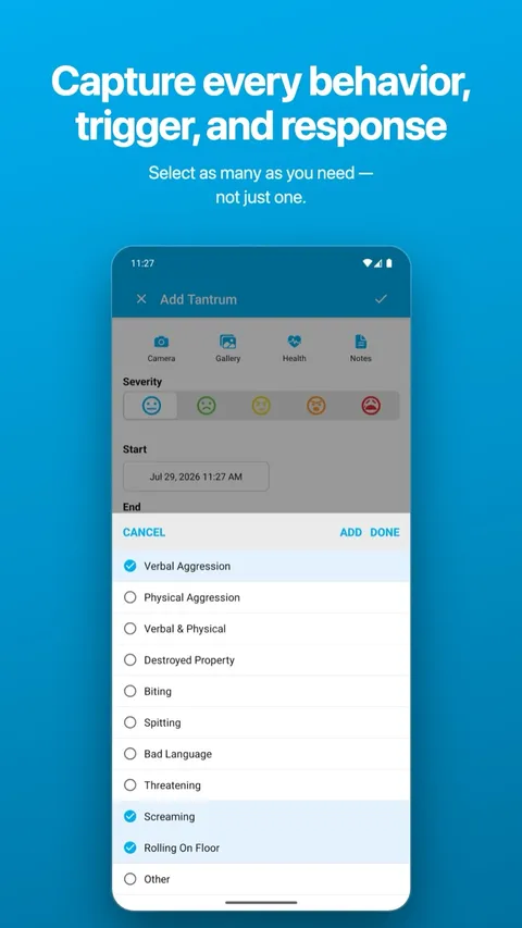 Customising the categories offered when logging — on Android