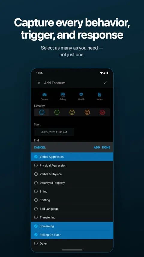 Customising the categories offered when logging — on Android