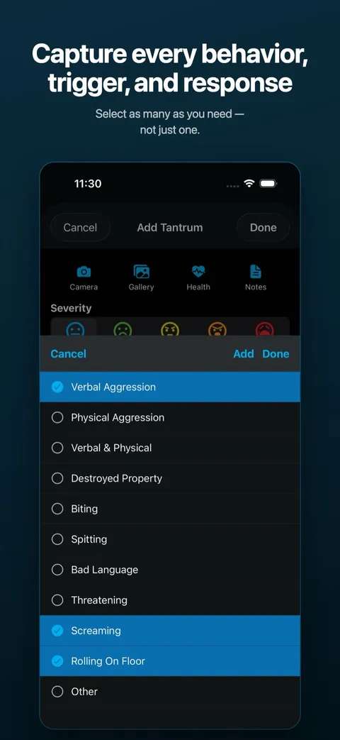 Customising the categories offered when logging — on iPhone