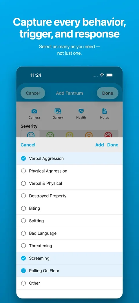 Customising the categories offered when logging — on iPhone